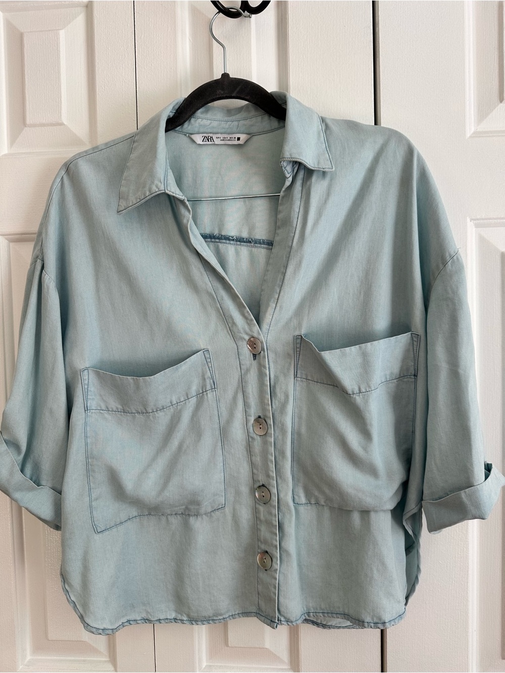 Zara Lightweight Washed Denim Shirt Blue Size Small